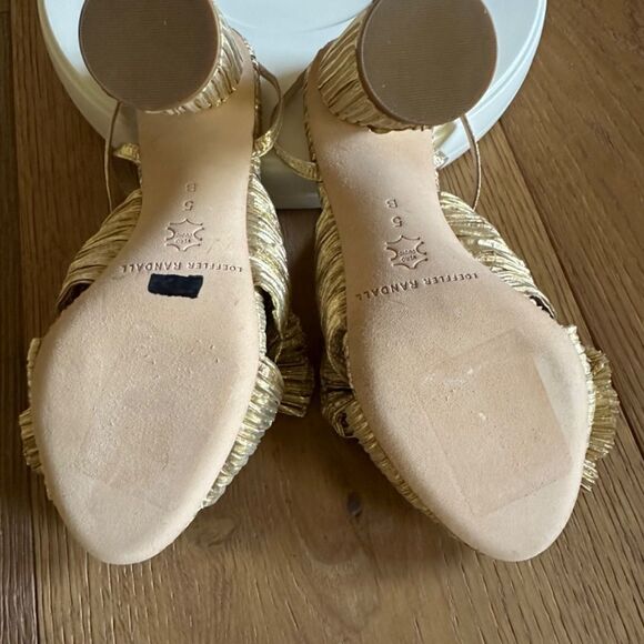 LOEFFLER RANDALL Camellia Gold Pleated Bow Heel With Ankle Strap - Picture 8 of 9